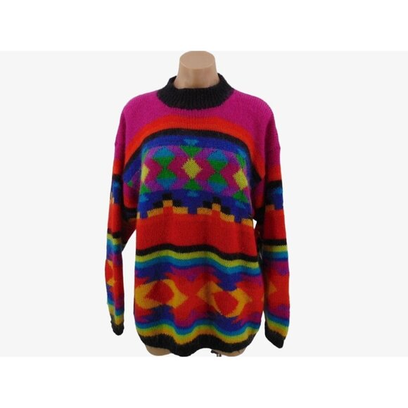 Workshop Fenn Wright Manson Mohair Blend Sweater M Vintage 80s Geometric Pink - Picture 10 of 10